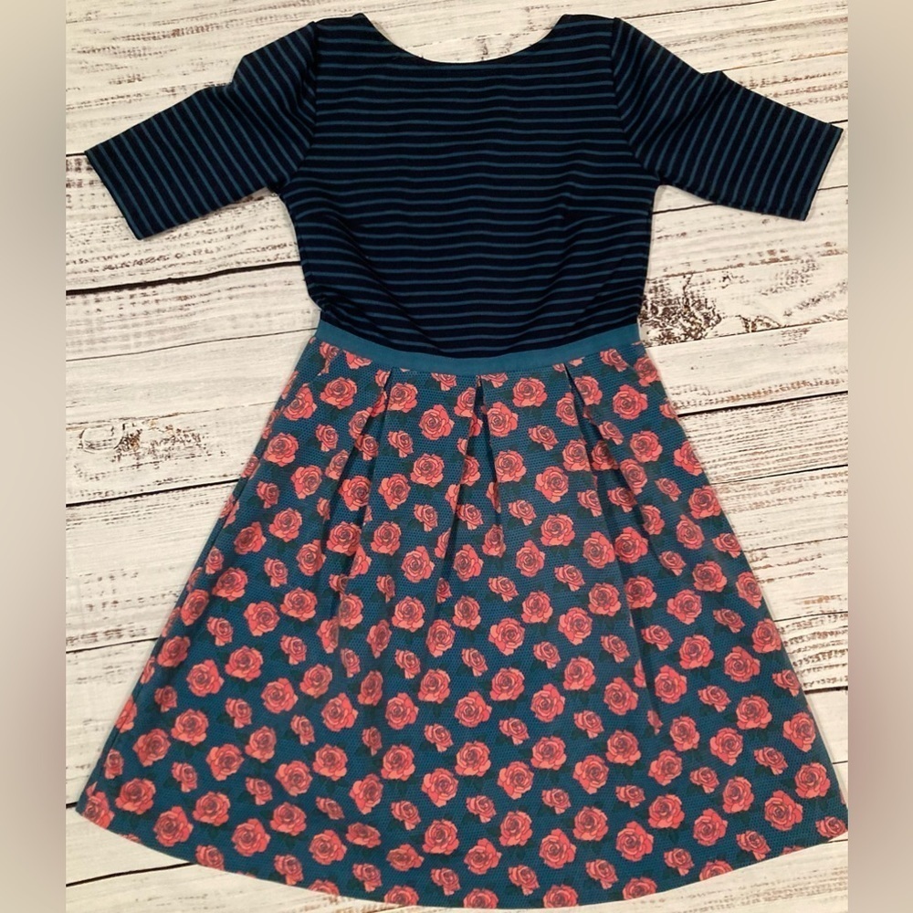 Matilda Jane Women Friends Forever Peyton Dress Roses Stripes Size Small Pockets